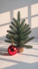 Miniature evergreen tree with red ornament miniature christmas tree