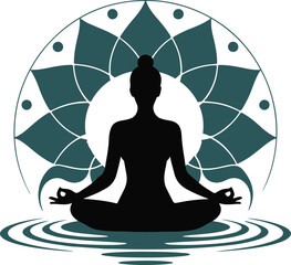 Yoga lotus pose, Meditation vector illustration, Yoga lotus pose vector illustration, silhouette of a woman meditating.