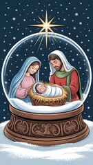 Nativity scene snow globe with star baby jesus mary