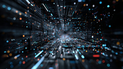 Fototapeta premium Quantum computer, large data processing, database concept. CPU isometric banner. Central Computer Processors CPU concept.Digital chip