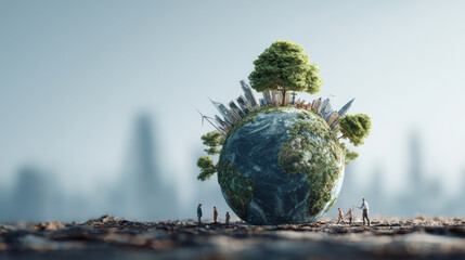 business hands holding the green world for the Sustainable Development Goals.Corporate social responsibility CSR.World Environment Day. Responsibility for the environment. Save and protect the world.