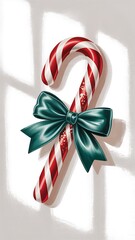 Red white striped candy cane with teal bow christmas