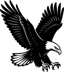Powerful Black and White Vector Illustration of a Soaring Eagle
