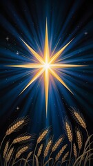 Radiant star over golden wheat field light
