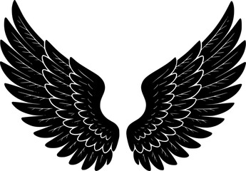 A dramatic silhouette of outstretched angel wings, perfect for conveying themes of freedom, spirituality, or fantasy.
