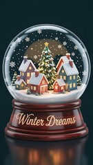 Festive village snow globe scene winter houses
