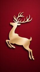 Golden reindeer leaping on red background image