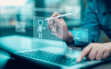 AI Agents Business and AI agent and generative artificial intelligence concept, Education, Data...