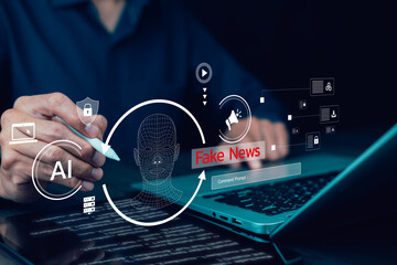 Fake News and AI, artificial intelligence, fake news on internet. Propaganda, disinformation and...