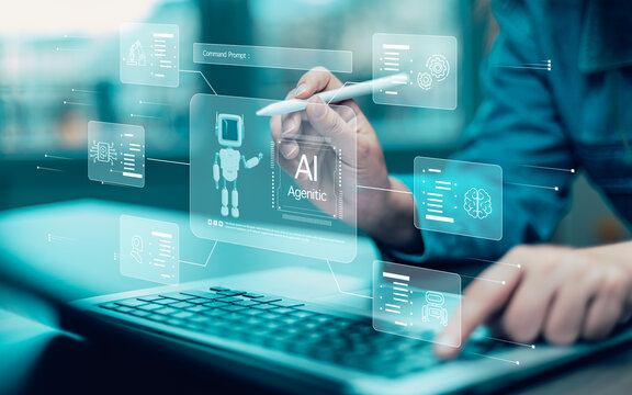 AI Agents Business and AI agent and generative artificial intelligence concept, Education, Data Analysis and AI customer support, chat and help provide ideas to improve