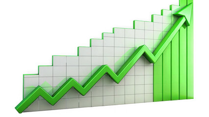 Green arrow graph rising upward on grid isolated on a transparent background chart