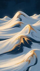Golden snow capped peaks under starry night abstract