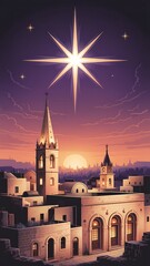 Bethlehem star over ancient city at sunset architecture