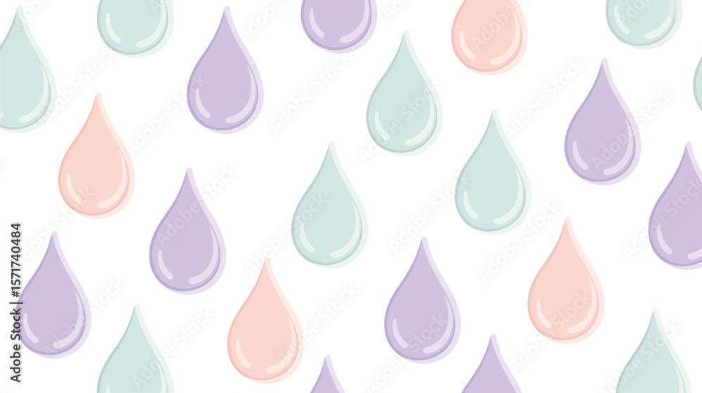 Poster pastel colored raindrops scattered on a white background in a repeating pattern