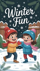 Children playing snowball fight winter scene image