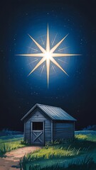 Radiant star over rustic barn night sky rural