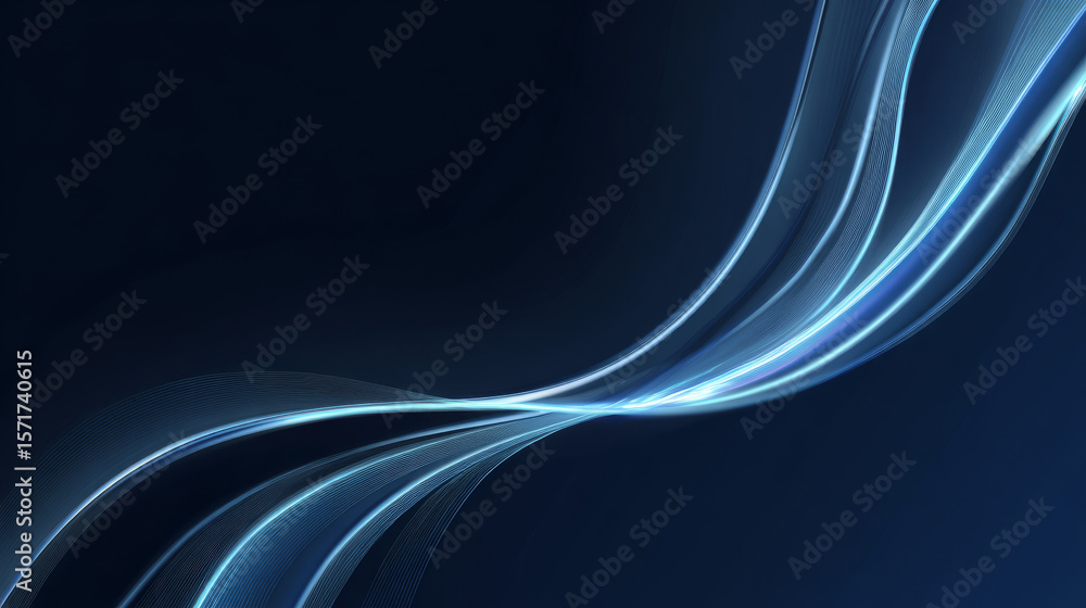 Poster abstract glowing wave lines on dark blue background. dynamic wave pattern. modern flowing wavy lines