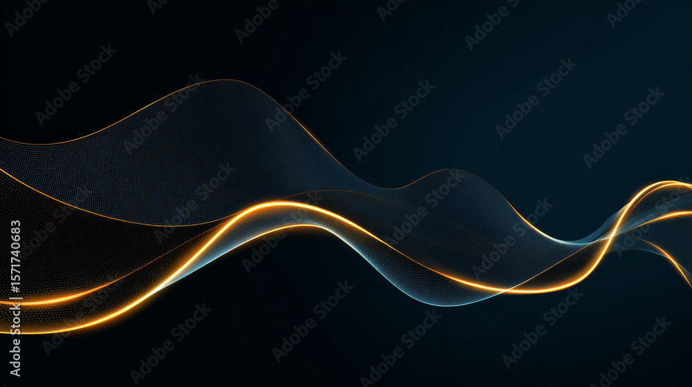 Poster abstract glowing wave lines on dark blue background. dynamic wave pattern. modern flowing wavy lines