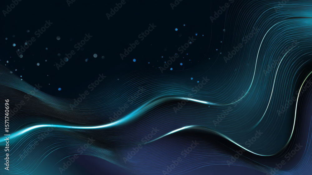 Poster abstract glowing wave lines on dark blue background. dynamic wave pattern. modern flowing wavy lines
