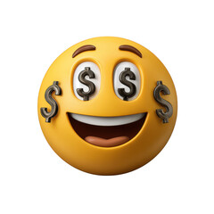 Fototapeta premium Happy money eyes emoji with dollar signs isolated on transparent background