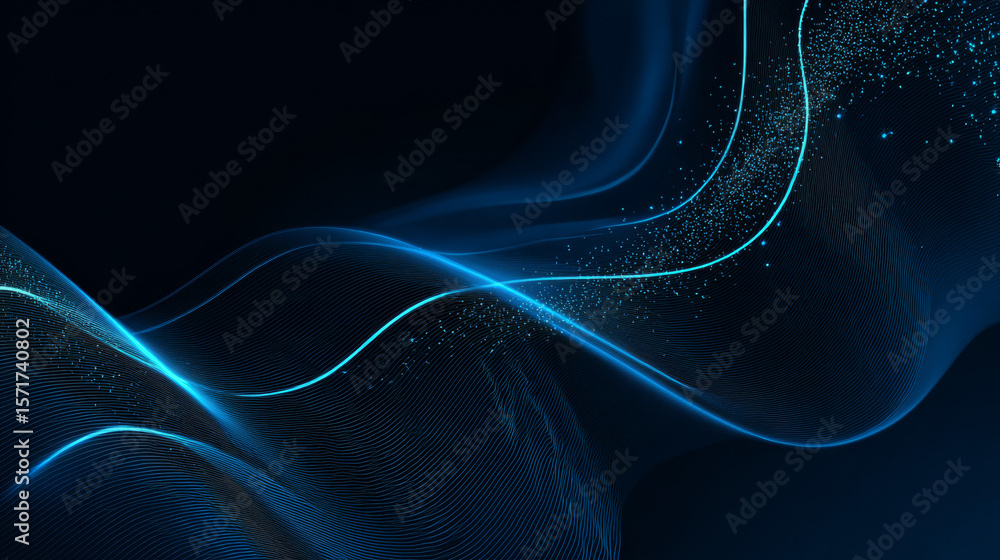 Poster abstract glowing wave lines on dark blue background. dynamic wave pattern. modern flowing wavy lines