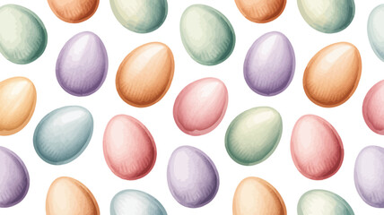 Fototapeta premium A seamless pattern of pastel colored easter eggs scattered on a white background