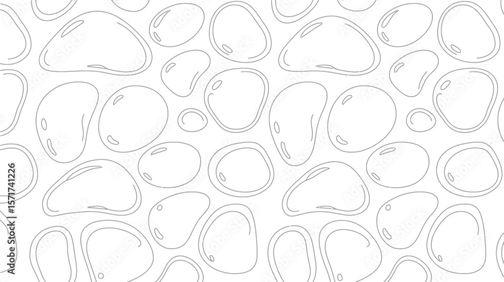 Poster seamless pattern of outlined pebble shapes on a white background in simple style