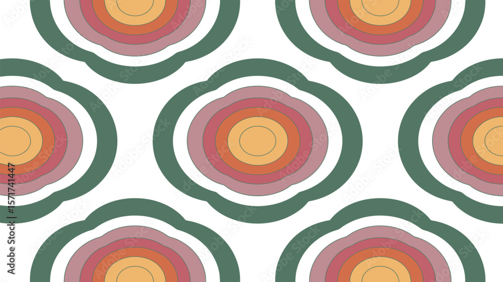 Poster aesthetic retro pattern with concentric circles and rounded cloud like shapes