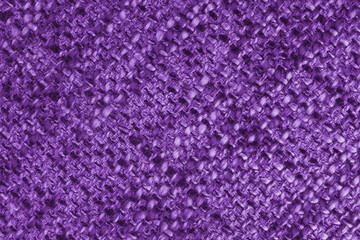 Macro, close up of purple woven burlap fabric, cloth texture with thick threads and rough textile...