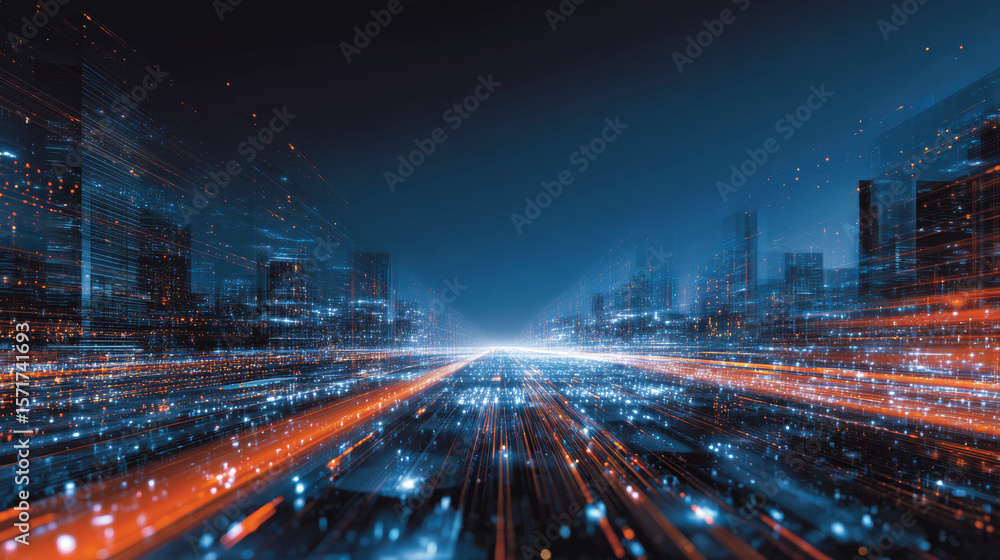 Poster digital transformation concept with futuristic data flow and smart technology visualization. abstrac