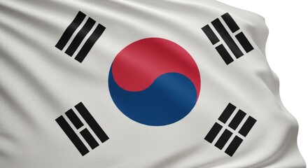 Close-up of South Korean National Flag Isolated on White Background
