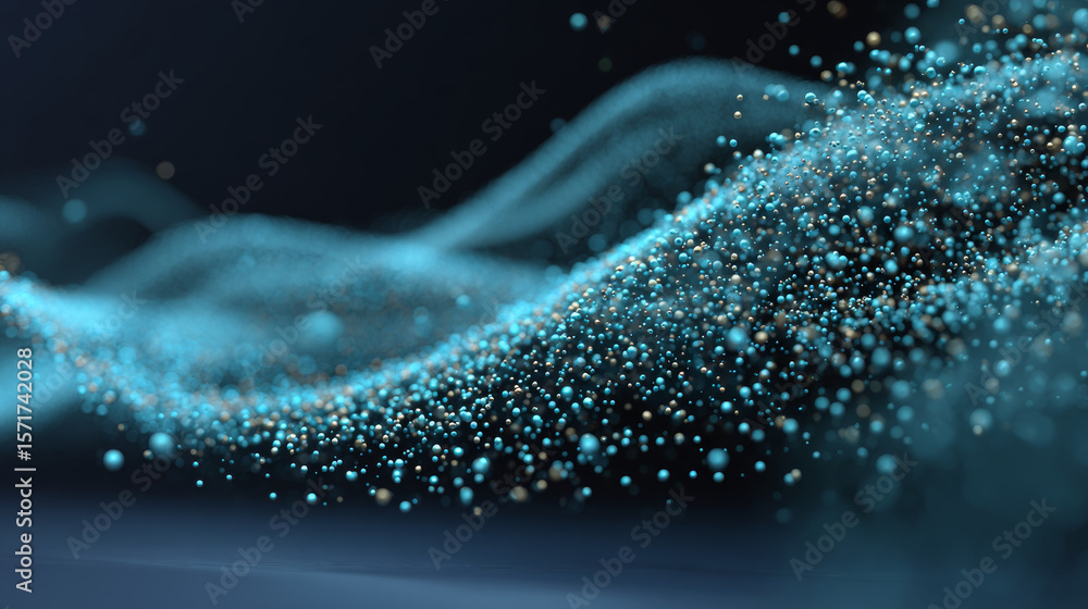 Poster experience the elegance of a wave of round, small particles flowing seamlessly in an abstract design