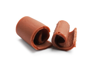 Tasty chocolate butter shavings isolated on white