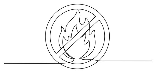 no fire flame symbol vector illustration in one line minimal style