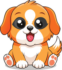 Cute cartoon puppy dog sitting with a happy expression. Adorable pet animal vector illustration.
