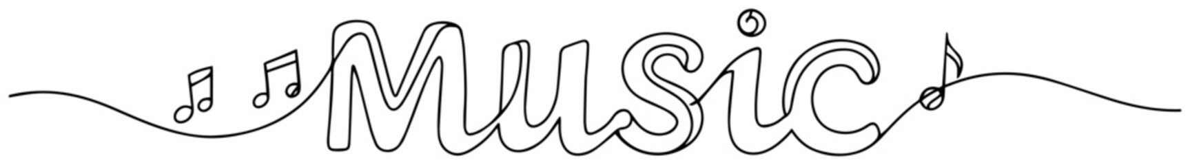 music word vector illustration with notes in one line drawing style