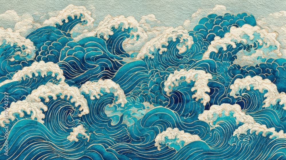 Poster abstract ocean waves with white crests create a dynamic and visually appealing artistic pattern, per