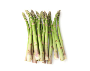 Fresh raw asparagus spears isolated on white, top view