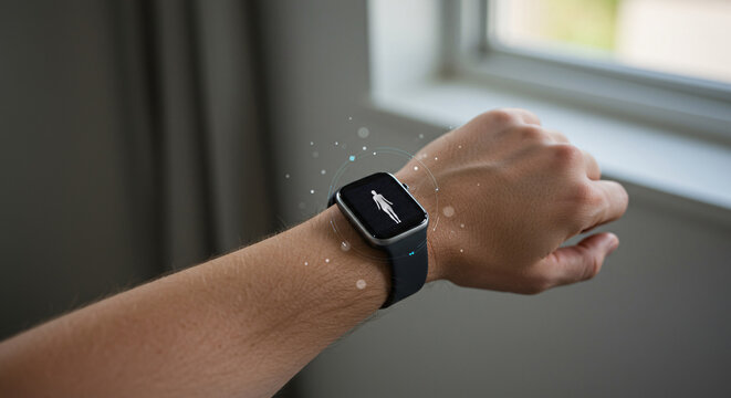 A Man Using a Smart Watch for Health and Fitness Monitoring Technology