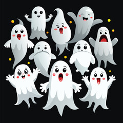 Whimsical Gathering of Cartoon Ghosts Celebrating Halloween Night