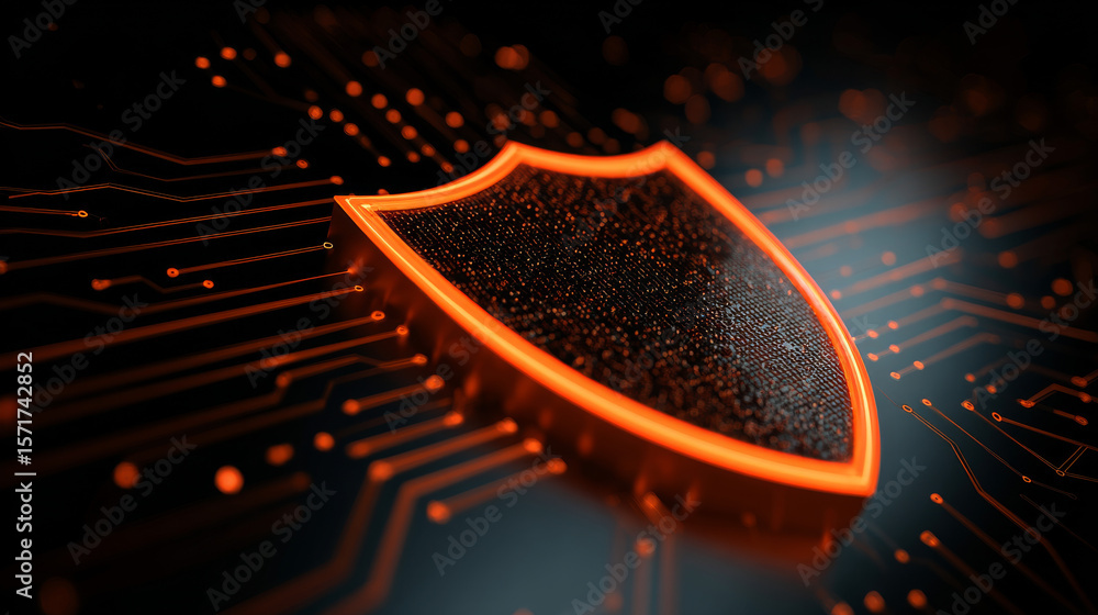 Poster secure technology. polygonal wireframe shield with check mark sign on dark blue. secure service, pro