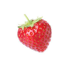 One fresh strawberry in air isolated on white