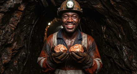 Smiling Miner in Dim Copper Mine