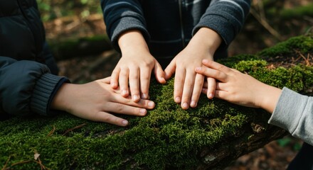 Family Bonding: Hands United on Moss