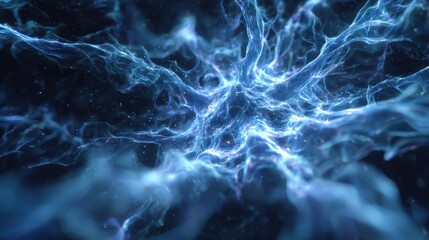 Obraz premium Modern dynamic blue neuron plasma energy laser. Futuristic virtual technology wallpaper, digitally generated image. 3D Rendering, no logos, no brands