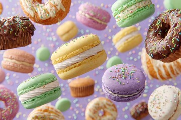 Variety Desserts Including Macarons Cupcakes