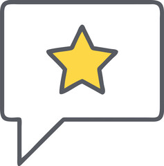 A single isolated stroke line icon of a yellow star inside a light grey speech bubble, representing customer feedback, colored outline, white background.