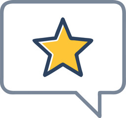 Fototapeta premium A single isolated stroke line icon of a yellow star inside a light grey speech bubble, representing customer feedback, colored outline, white background.
