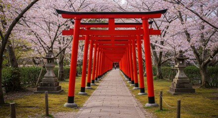 Red Torii Gate Leading to Japanese Shrine