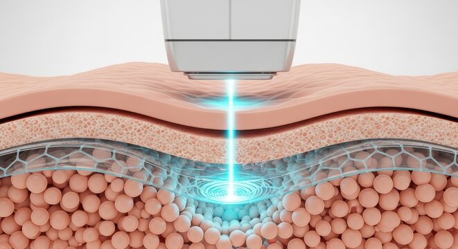 A laser skin treatment targets the epidermis and dermis layers, promoting collagen production for rejuvenation